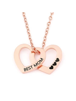 POSHFEEL "BEST MOM" Necklace for Women Stainless Steel Two Heart Sharp Pendants Necklaces for Mother's Day Birthday Jewelry Gift