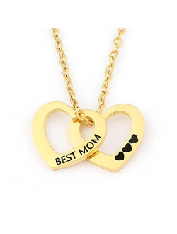 POSHFEEL "BEST MOM" Necklace for Women Stainless Steel Two Heart Sharp Pendants Necklaces for Mother's Day Birthday Jewelry Gift