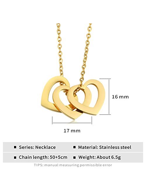 POSHFEEL "BEST MOM" Necklace for Women Stainless Steel Two Heart Sharp Pendants Necklaces for Mother's Day Birthday Jewelry Gift