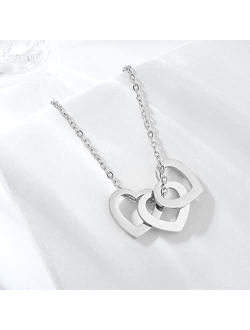 POSHFEEL "BEST MOM" Necklace for Women Stainless Steel Two Heart Sharp Pendants Necklaces for Mother's Day Birthday Jewelry Gift