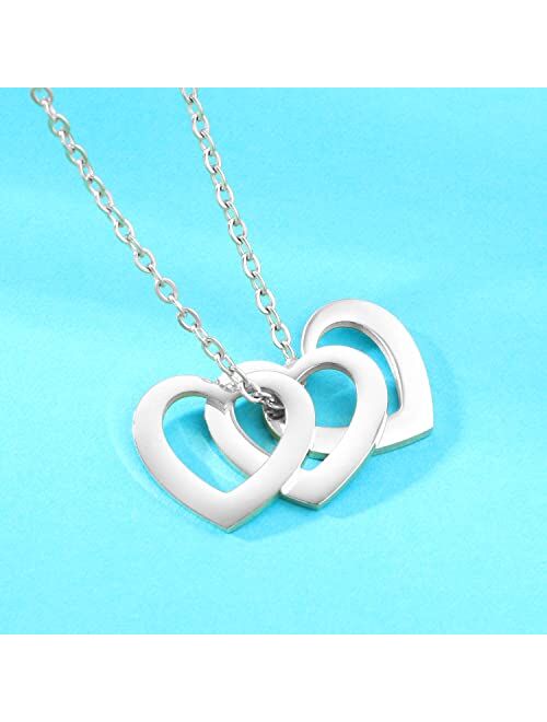 POSHFEEL "BEST MOM" Necklace for Women Stainless Steel Two Heart Sharp Pendants Necklaces for Mother's Day Birthday Jewelry Gift