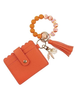 Guran Wristlet Wallet Bracelet Keychain,Card Holder Purse Tassel Keychain Bangle Key Ring for Women Girls