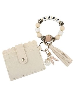 Guran Wristlet Wallet Bracelet Keychain,Card Holder Purse Tassel Keychain Bangle Key Ring for Women Girls