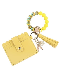 Guran Wristlet Wallet Bracelet Keychain,Card Holder Purse Tassel Keychain Bangle Key Ring for Women Girls