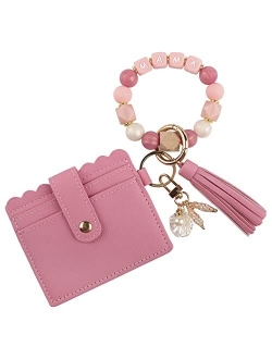 Guran Wristlet Wallet Bracelet Keychain,Card Holder Purse Tassel Keychain Bangle Key Ring for Women Girls