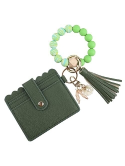 Guran Wristlet Wallet Bracelet Keychain,Card Holder Purse Tassel Keychain Bangle Key Ring for Women Girls