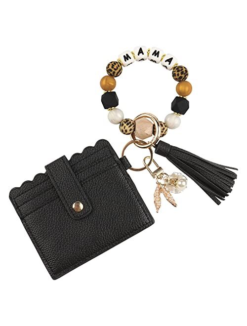 Guran Wristlet Wallet Bracelet Keychain,Card Holder Purse Tassel Keychain Bangle Key Ring for Women Girls