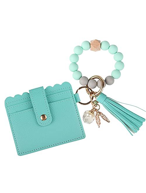 Guran Wristlet Wallet Bracelet Keychain,Card Holder Purse Tassel Keychain Bangle Key Ring for Women Girls