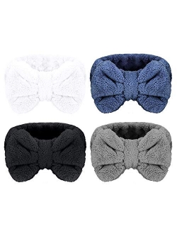 Senkary 4 Pack Bow Makeup Headband Microfiber Bowtie Headbands Towel Spa Headband Soft Bath Shower Headband for Washing Face