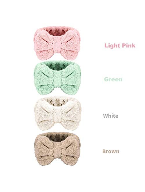 Senkary 4 Pack Bow Makeup Headband Microfiber Bowtie Headbands Towel Spa Headband Soft Bath Shower Headband for Washing Face