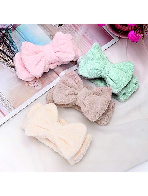 Senkary 4 Pack Bow Makeup Headband Microfiber Bowtie Headbands Towel Spa Headband Soft Bath Shower Headband for Washing Face