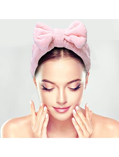 Senkary 4 Pack Bow Makeup Headband Microfiber Bowtie Headbands Towel Spa Headband Soft Bath Shower Headband for Washing Face