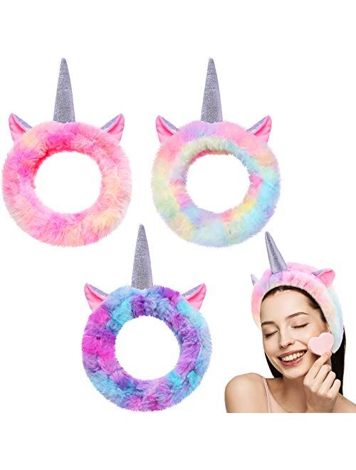 Chuangdi 3 Pieces Unicorn Headbands Unicorn Makeup Headband Spa Headband Cute Shower Hairband for Women Girls Washing Face, Makeup, Sports, Yoga, Spa