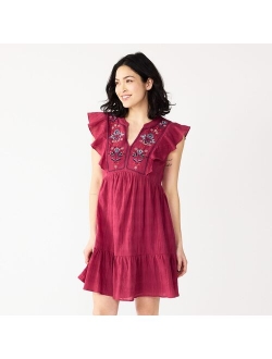 Embroidered Yoke Tiered Dress