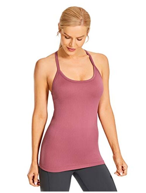 CRZ YOGA Seamless Workout Tank Tops for Women Racerback Athletic Camisole Sports Shirts with Built in Bra