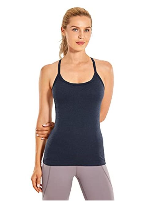 CRZ YOGA Seamless Workout Tank Tops for Women Racerback Athletic Camisole Sports Shirts with Built in Bra