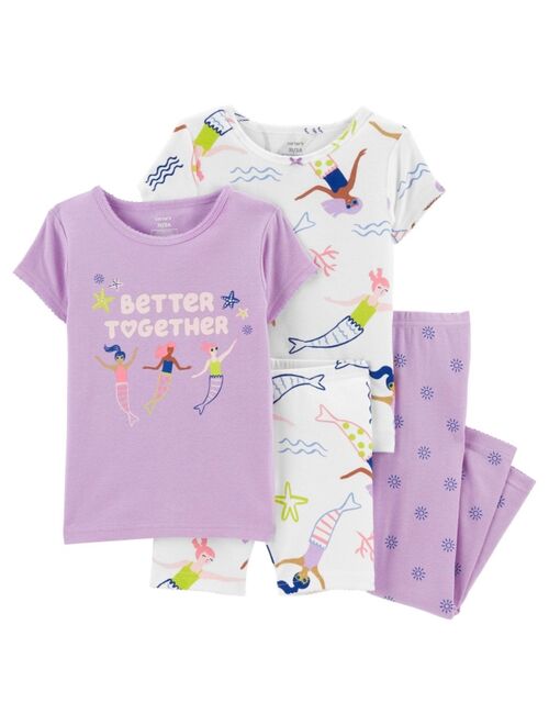 Carter's Toddler Girls 4-Piece Snug Fit T-shirt, Shorts and Pajama Set