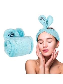 Lindo Twist-N-Twirl Facewash Headband - One Size Fits All, Adjustable, Comfortable Plush Fabric, Non-Slip, Perfect for Masks, for Women (Blue)