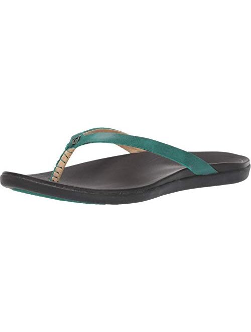 OluKai Ho'opio Leather Women's Beach Sandals, Full-Grain Leather Flip-Flop