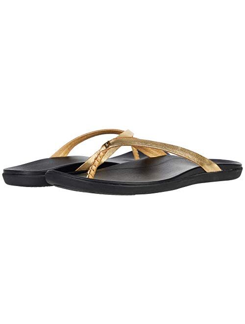 OluKai Ho'opio Leather Women's Beach Sandals, Full-Grain Leather Flip-Flop