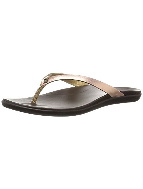 OluKai Ho'opio Leather Women's Beach Sandals, Full-Grain Leather Flip-Flop