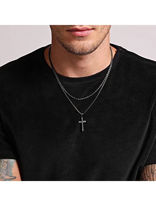 Ursteel Cross Necklace for Men, Stainless Steel Silver Black Gold Layered Rope Chain Cross Pendant Necklace Simple Jewelry Gifts Chain Necklace for Men Women Boys Girls, 