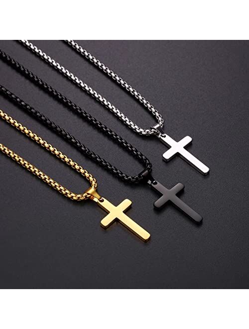 Ursteel Cross Necklace for Men, Stainless Steel Silver Black Gold Layered Rope Chain Cross Pendant Necklace Simple Jewelry Gifts Chain Necklace for Men Women Boys Girls, 