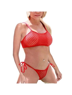 SHERRYLO Sheer Micro Bikini See Through Crop Top Side Tie G String Bottom Mini Bikinis