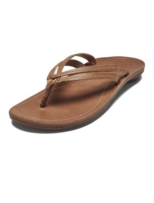 OluKai U'i Women's Beach Sandals, Premium Leather Flip-Flop Slides with Braided Palm Inspired Design, Compression Molded Footbed & Comfortable Fit