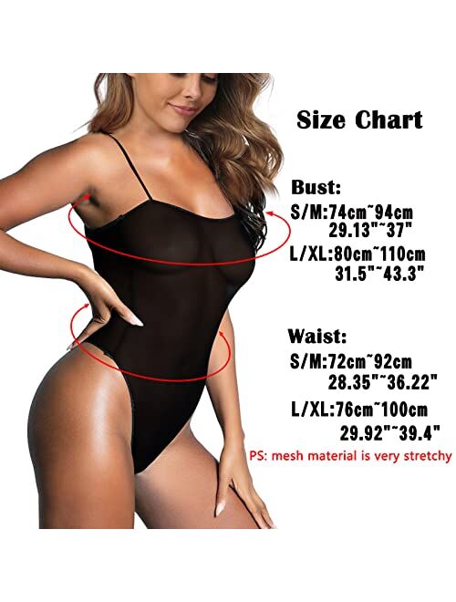 SHERRYLO Bodysuit Sheer When Wet Swimsuit See Through Teddy Mesh One Piece Monokini Fishnet Teddies