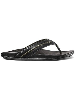 Mea Ola Men's Beach Sandals, Premium Leather Flip-Flop Slides, Compression Molded Footbed & Comfort Fit, Laser-Etched Design