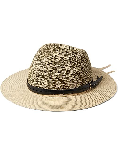 Badgley Mischka Straw Fedora with Leather Trim