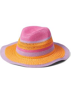 Straw Fedora with Open Weave Detail and Contrast Stripes Combo