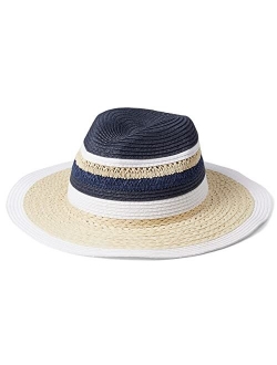 Straw Fedora with Open Weave Detail and Contrast Stripes Combo