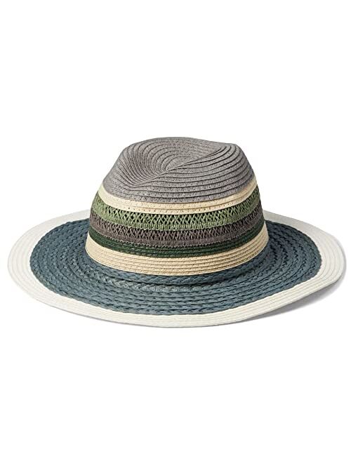 Badgley Mischka Straw Fedora with Open Weave Detail and Contrast Stripes Combo