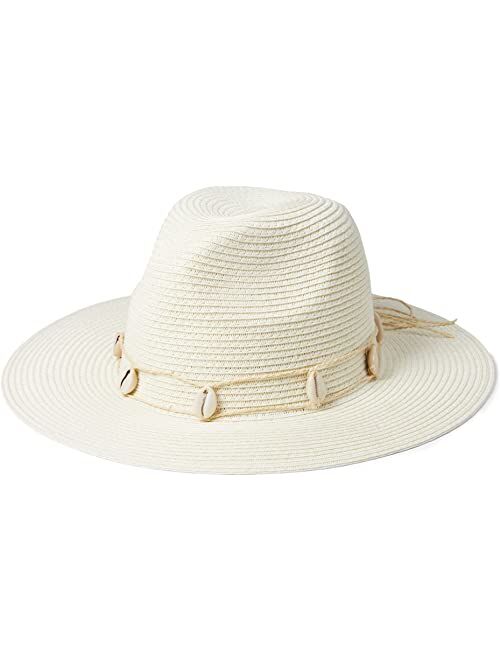 Badgley Mischka Straw Fedora with Seashell Ornaments