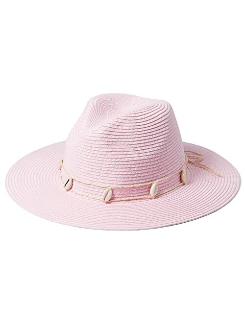 Badgley Mischka Straw Fedora with Seashell Ornaments