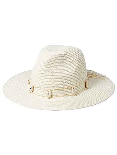 Badgley Mischka Straw Fedora with Seashell Ornaments