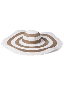 Maxi Striped Floppy Hat with Raw Edge