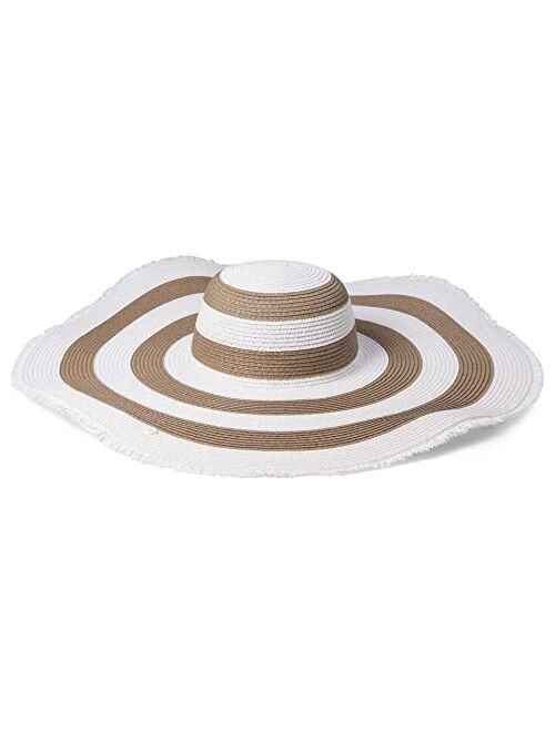 Badgley Mischka Maxi Striped Floppy Hat with Raw Edge