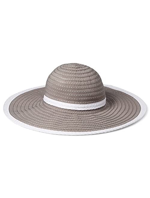 Badgley Mischka Woven Tape Floppy Hat with Contrast Straw Trim