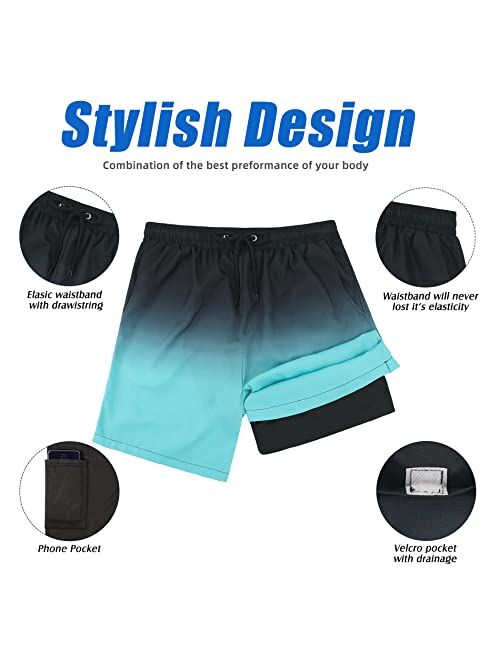 American Trends Men's Swim Trunks Mens Bathing Suit Mens Swim Trunks with Compression Liner