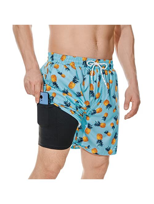 American Trends Men's Swim Trunks Mens Bathing Suit Mens Swim Trunks with Compression Liner