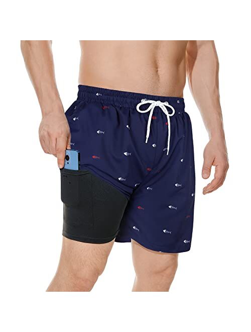 American Trends Men's Swim Trunks Mens Bathing Suit Mens Swim Trunks with Compression Liner