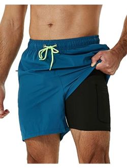 Buy LRD Men's Swim Trunks with Compression Liner 7 Inch Inseam Quick Dry Swim  Shorts online