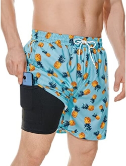 Century Star Mens Swim Trunks with Compression Liner Quick Dry Bathing Suits with Pockets Swim Shorts