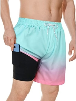 Century Star Mens Swim Trunks with Compression Liner Quick Dry Bathing Suits with Pockets Swim Shorts