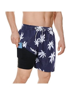 Century Star Mens Swim Trunks with Compression Liner Quick Dry Bathing Suits with Pockets Swim Shorts