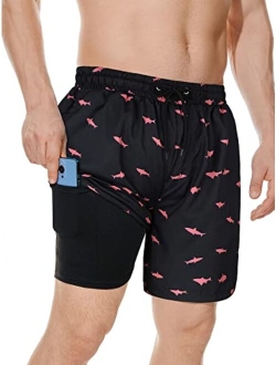 Century Star Mens Swim Trunks with Compression Liner Quick Dry Bathing Suits with Pockets Swim Shorts