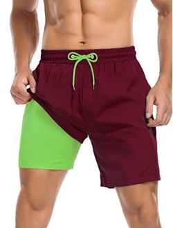 Century Star Mens Swim Trunks with Compression Liner Quick Dry Bathing Suits with Pockets Swim Shorts